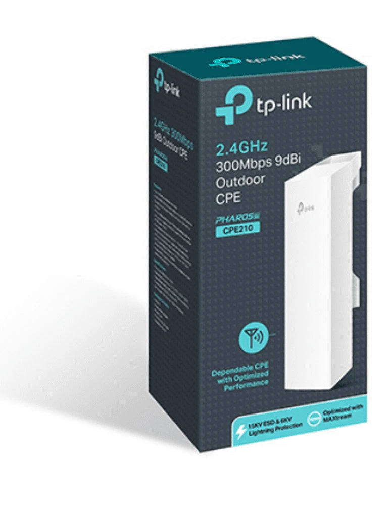 TP-LINK CPE210 - RADIO CPE PARA EXTERIORES CON ANTENA INTEGRADA DE 9DBI EN 2.4GHZ A 300MBPS, MIMO 2X2, PHAROS MAXTREAM TDMA, MODOS: AP, CLIENTE, ROUTER AP, CLIENTE ROUTER AP (WISP)-Banda 2.4 GHz-TP-LINK-Bsai Seguridad & Controles