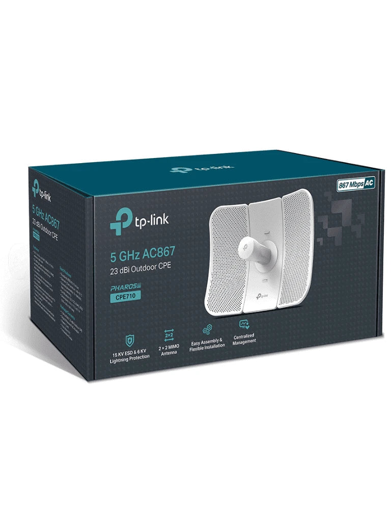 TP-LINK CPE710 - CPE DE EXTERIOR 5GHZ AC 867MBPS 23DBI, ALTA GANANCIA MIMO 2 × 2, IDEAL PARA APLICACIONES DE LARGA DISTANCIA, PHAROS CONTROL PARA ADMINSTRACIÓN CENTRALIZADA, MODOS DE OPERACIÓN, AP/ CLIENTE/ REPETIDOR/ AP ROUTER/ AP CLIENTE ROUTER (WISP)-Banda 5.8 GHz-TP-LINK-Bsai Seguridad & Controles