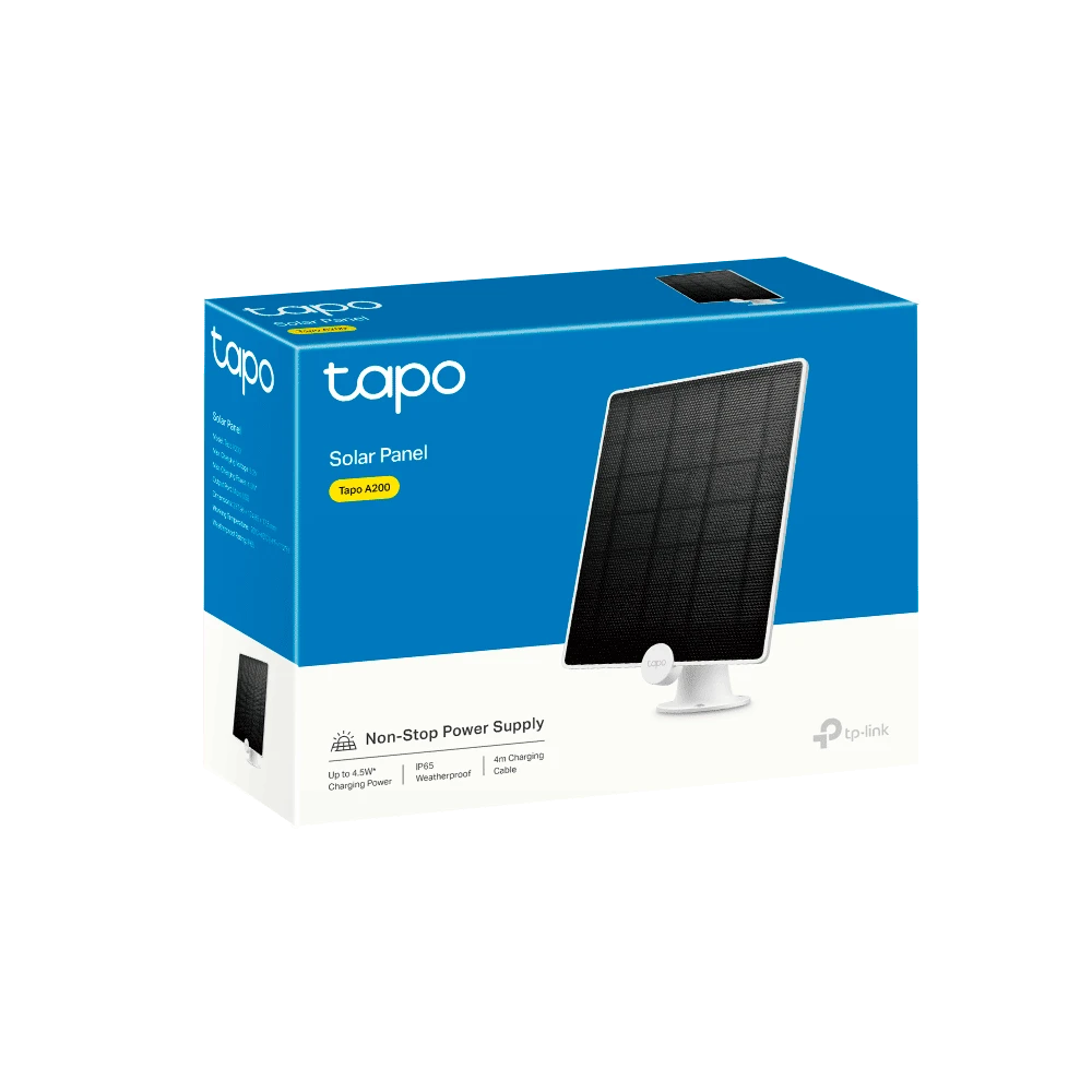 TP-LINK TAPO A200 - PANEL SOLAR PARA RECARGA DE CÁMARAS WIFI/ COMPATIBLE CON MODELO TAPO C420S1/ HASTA 4.5W DE CARGA/ GRADO DE PROTECCIÓN IP65/ SOPORTE DE MONTAJE AJUSTABLE-WiFi (Inalámbricas)-TP-LINK-TPL0150008-Bsai Seguridad & Controles