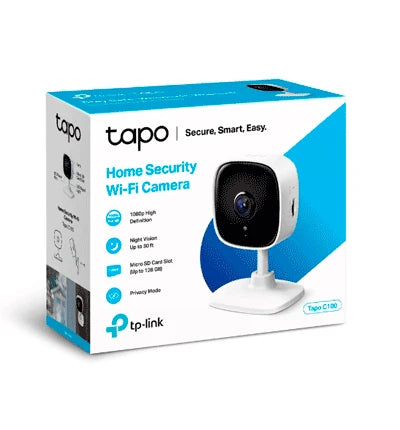 TP-LINK TAPO C100 - CÁMARA IP INALAMBRICA PARA INTERIOR, 2 MEGAPIXELES, VISIÓN NOCTURNA 9 MTS, DETECCIÓN DE MOVIMIENTO,MICROFONO Y BOCINA INTEGRADOS, LENTE FIJO 3.3MM, NOTIFICACIONES PUSH, RANURA PARA TARJETAS MICRO SD, WIFI 2.4GHZ-WiFi (Inalámbricas)-TP-LINK-Bsai Seguridad & Controles