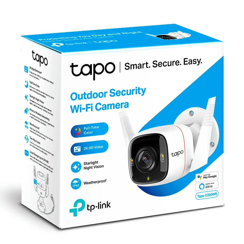 TP-LINK TAPO C320WS - CÁMARA IP WIFI TIPO BULLET 4 MEGAPIXELES/ PARA EXTERIOR/ RESOLUCIÓN DE 2K/ VISIÓN NOCTURNA/ NOTIFICACIÓN PUSH/ RANURA PARA MICRO SD/ COMPATIBLE CON GOOGLE ASSITANT Y ALEXA-WiFi (Inalámbricas)-TP-LINK-Bsai Seguridad & Controles