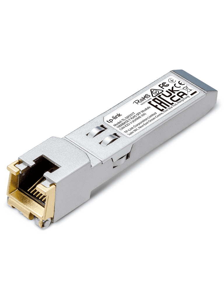 TP-LINK - TL-SM331T / TRANSCEPTOR MINI-GBIC SFP 1000BASE-T RJ45 / PARA CABLE UTP CAT 5E O SUPERIOR CON ALCANCE DE HASTA 100 M / RANGO DE TEMPERATURA DE FUNCIONAMIENTO DESDE 0° HASTA 70° C-Transceptores de Fibra-TP-LINK-Bsai Seguridad & Controles