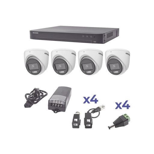 KIT COLORVU TURBOHD 1080P / DVR 4 CANALES / 4 CÁMARAS EYEBALL (EXTERIOR) LENTE 2.8MM / FUENTE DE PODER PROFESIONAL / TRANSCEPTORES DE VIDEO Y ACCESORIOS DE CORRIENTE-Kits Cámaras de Seguridad-HIKVISION-KH1080P4EC-Bsai Seguridad & Controles