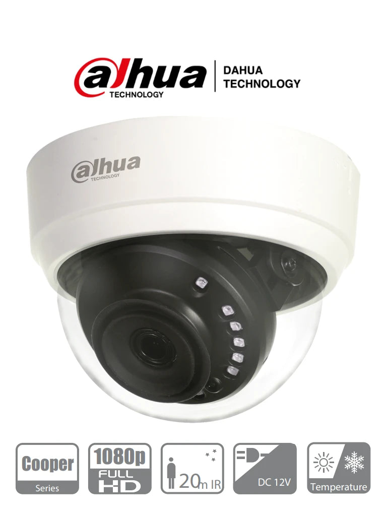 DAHUA COOPER D1A2128 - CAMARA DOMO HDCVI 1080P/ 103 GRADOS DE APERTURA/ LENTE DE 2.8 MM/ IR 20 MTS/ USO INTERIOR/ TVI AHD Y CVBS-Domo-DAHUA-Bsai Seguridad & Controles