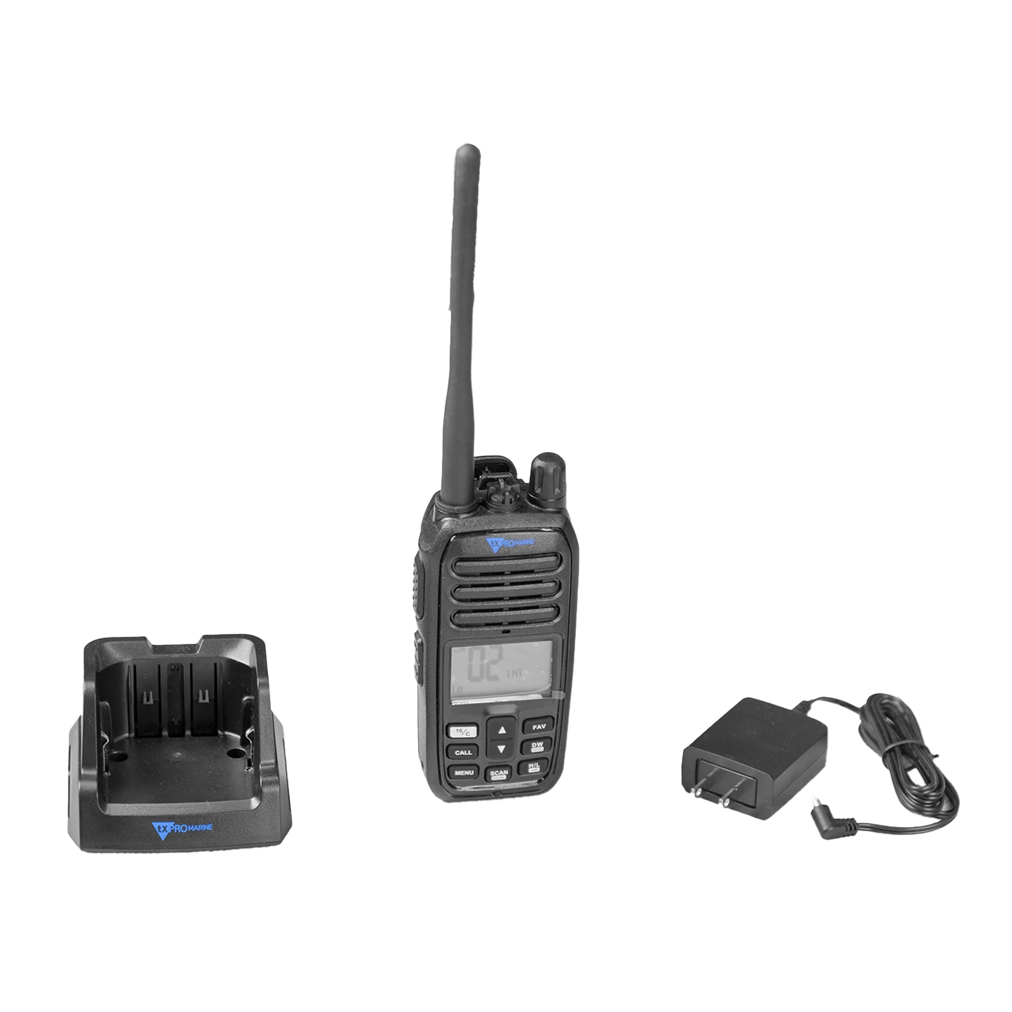 RADIO PORTÁTIL MARINO VHF / SUMERGIBLE IP67 / LUZ ACTIVADA POR AGUA / NRC REDUCCIÓN DE RUIDO / DUAL-WATCH / 5W / FM (F3E)