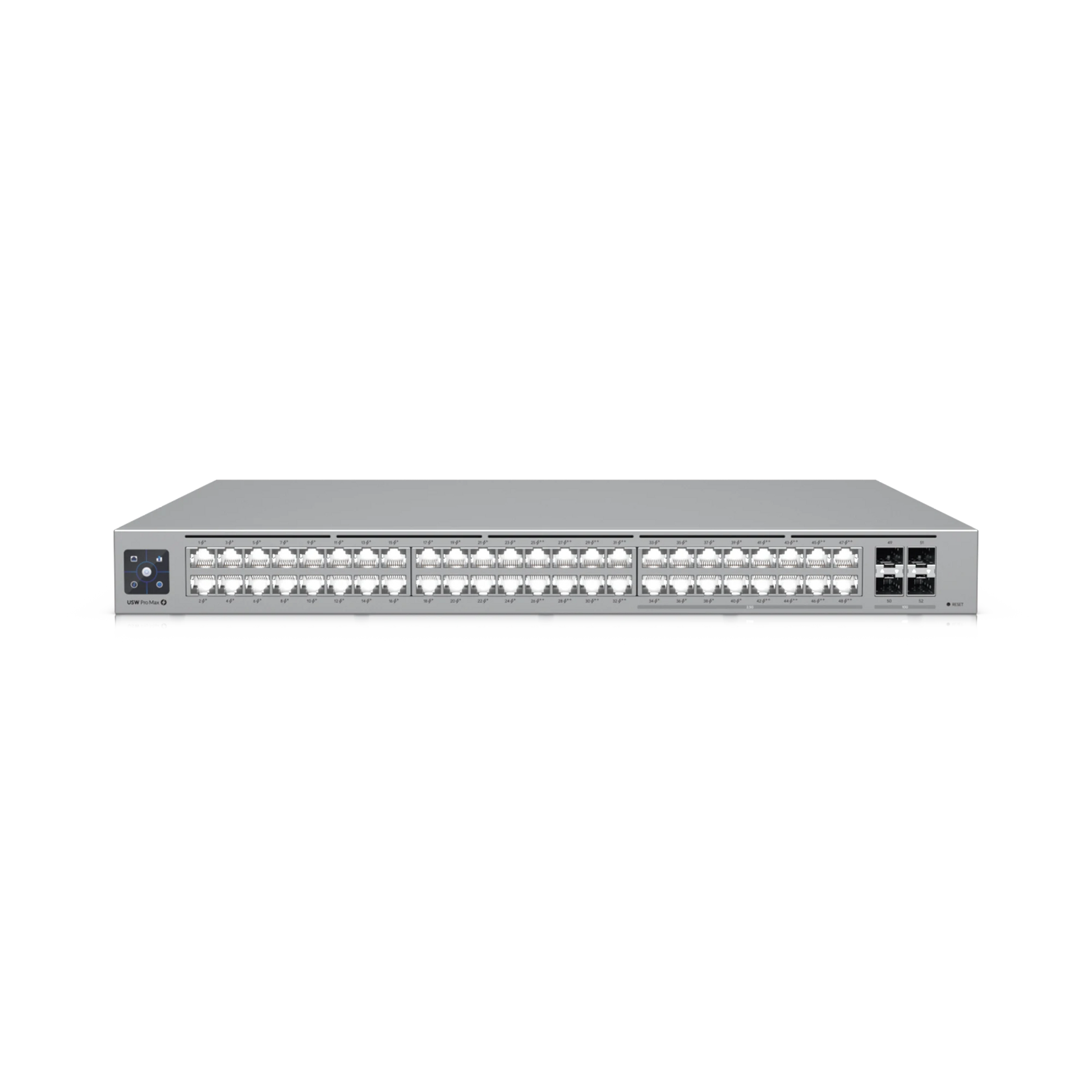 UNIFI SWITCH PRO MAX 48 POE, CON FUNCIONES CAPA 3, 48 PUERTOS (16 PUERTOS 2.5 GBE (8 POE++ Y 8 POE+) Y 32 PUERTOS 1 GBE (24 POE+ Y 8 POE++)), 2 PUERTOS SFP+ 10G, POE++ 720W, PANTALLA INFORMATIVA-Networking-UBIQUITI-Bsai Seguridad & Controles