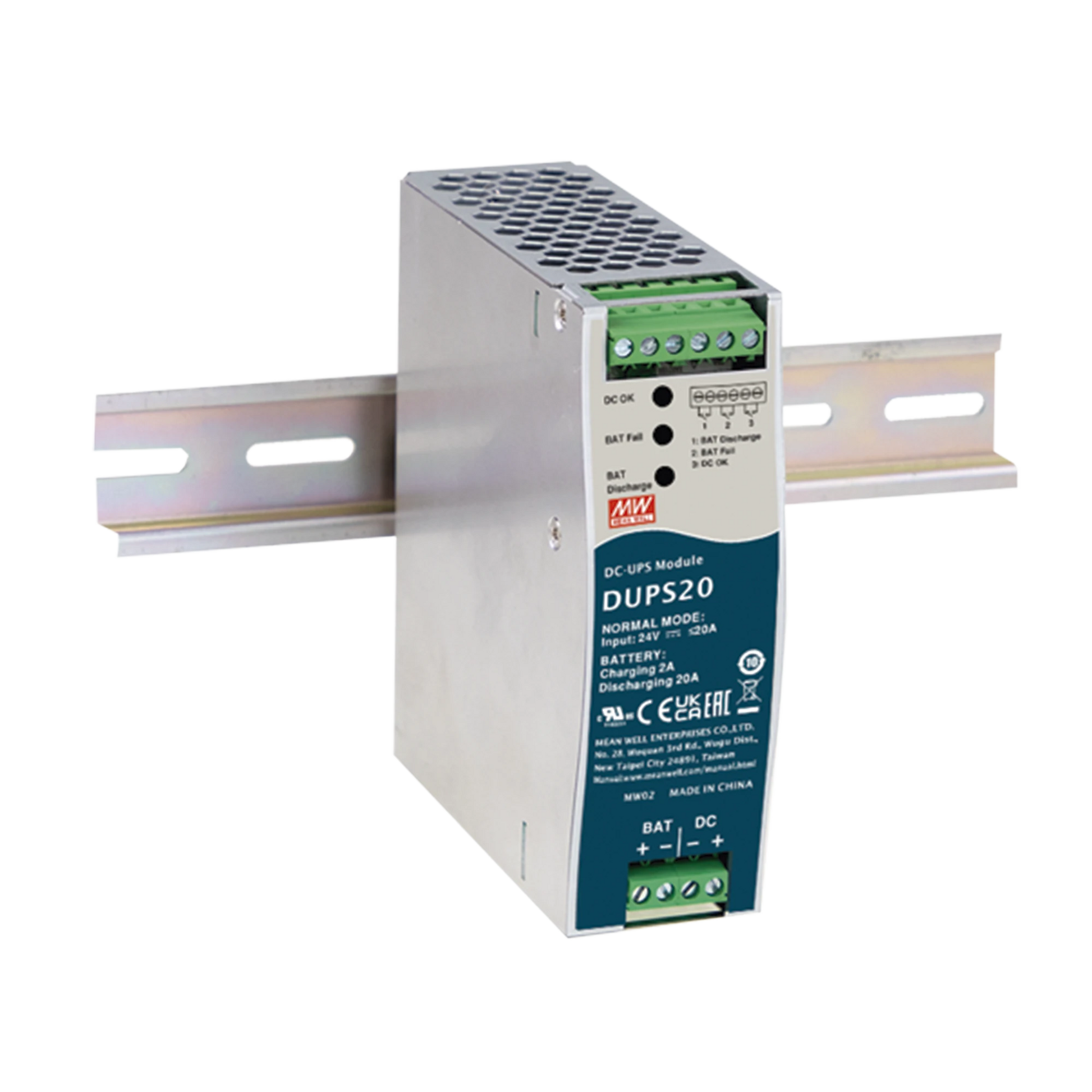 UPS PARA CD / 24VCD 20A / RIEL DIN / PARA BATERÍAS DE 4 A 135 AH-Fuentes de Poder-MEANWELL-Bsai Seguridad & Controles