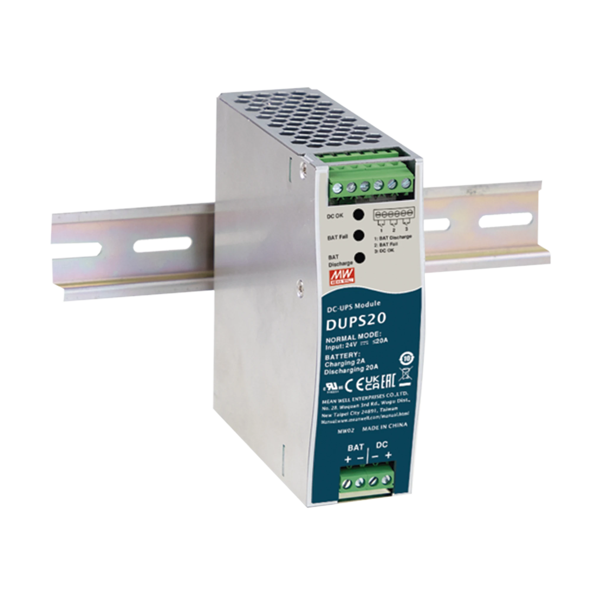 UPS PARA CD / 24VCD 20A / RIEL DIN / PARA BATERÍAS DE 4 A 135 AH-Fuentes de Poder-MEANWELL-Bsai Seguridad & Controles