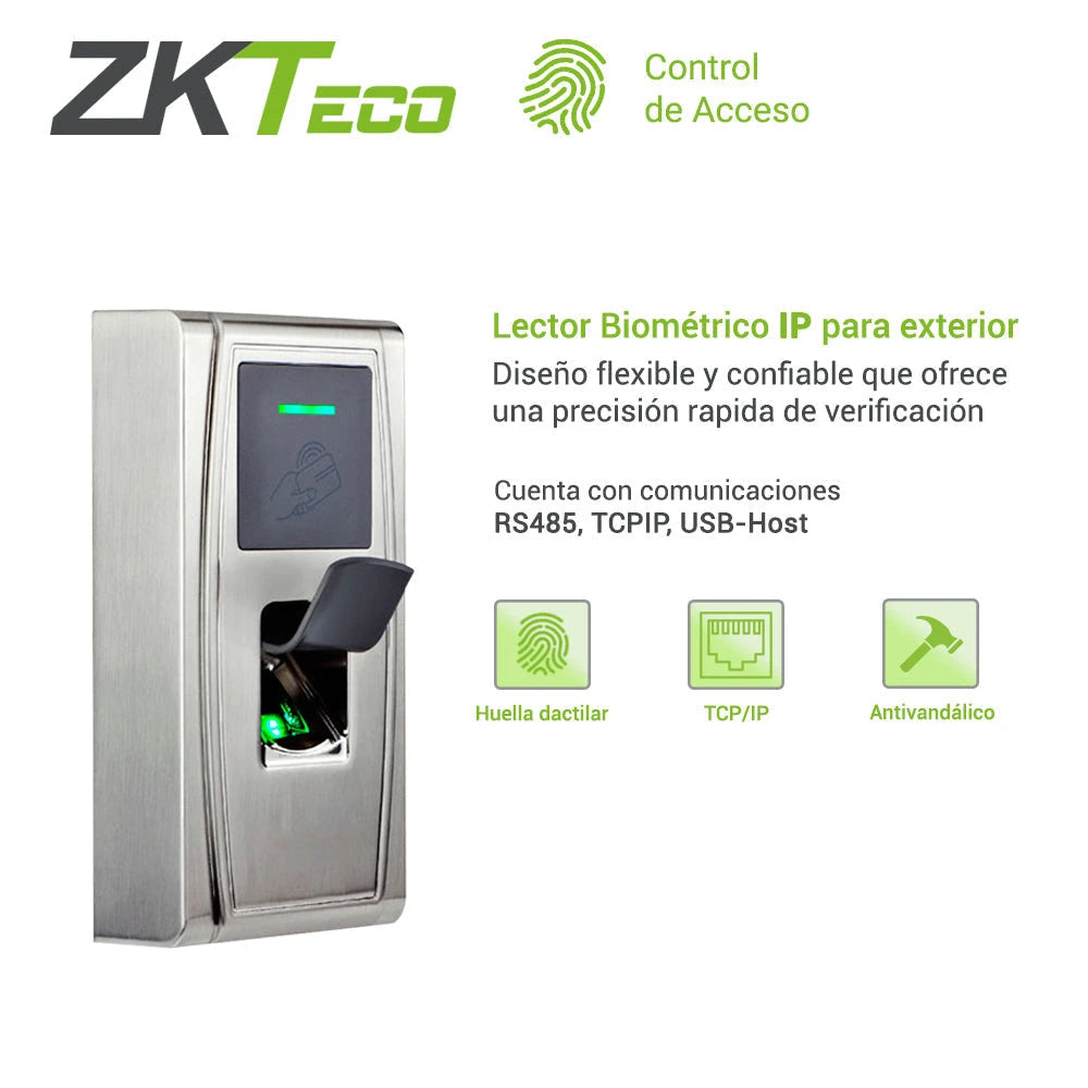 CONTROL DE ACCESO AVANZADO ZKTECO MA300 BIOMETRICO 1500HUELLAS/10,000TARJETAS/100,000REGISTROS TCPIP/RS485/USBHOST EXTERIOR ANTIVANDALICO-Lectoras y Tarjetas-ZKTECO-Bsai Seguridad & Controles