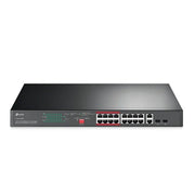 SWITCH NO ADMINISTRABLE TP-LINK TL-SL1218MP / CUENTA CON 16 PUERTOS RJ45 POE AF/AT 10/100 MBPS + 2 PUERTOS GIGA COMBO RJ45/SFP / POTENCIA POE TOTAL 250 W / DISTANCIA DE TRANSMISION 250 METROS / CARCASA METALICA IDEAL PARA RACK / USO INTERIOR-Switches-TP-LINK-Bsai Seguridad & Controles