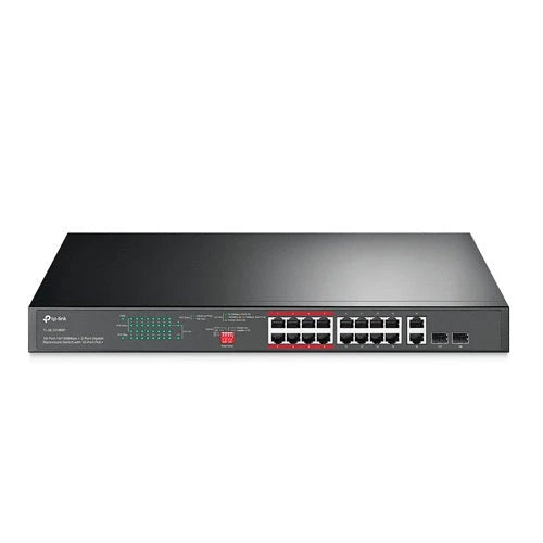 SWITCH NO ADMINISTRABLE TP-LINK TL-SL1218MP / CUENTA CON 16 PUERTOS RJ45 POE AF/AT 10/100 MBPS + 2 PUERTOS GIGA COMBO RJ45/SFP / POTENCIA POE TOTAL 250 W / DISTANCIA DE TRANSMISION 250 METROS / CARCASA METALICA IDEAL PARA RACK / USO INTERIOR-Switches-TP-LINK-Bsai Seguridad & Controles