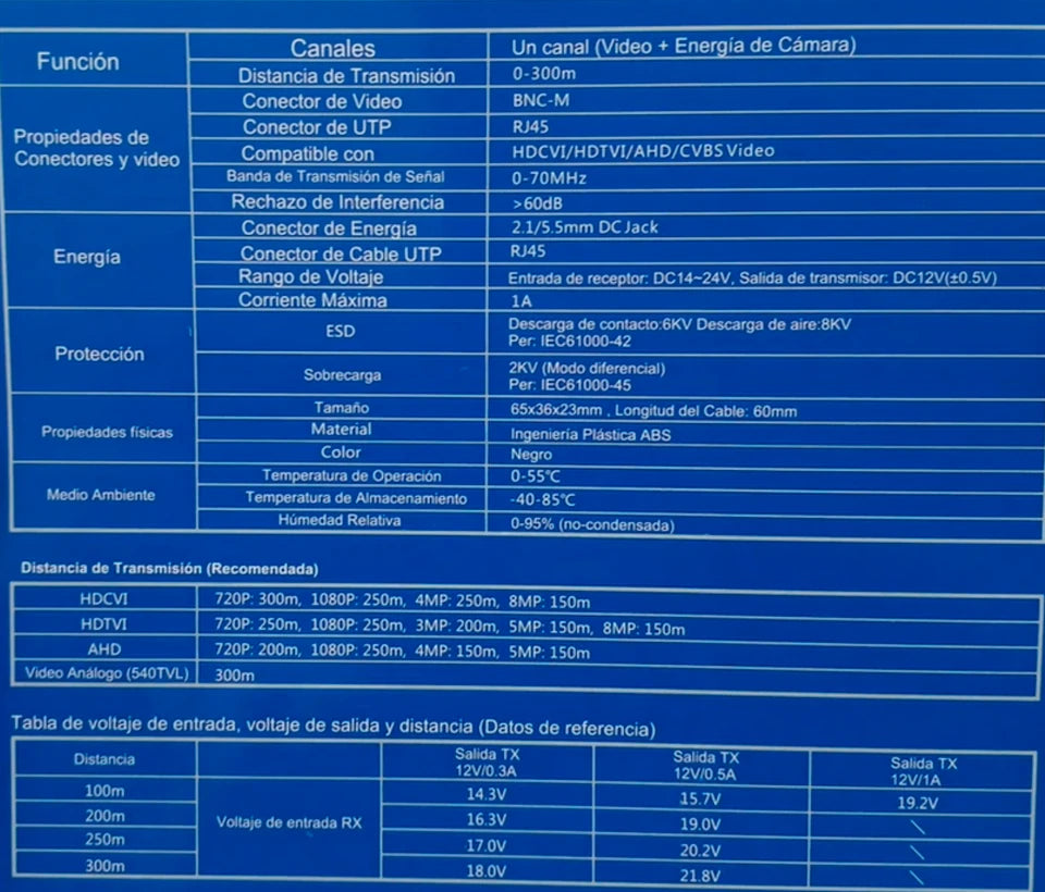 UTEPO UTP101PVHD12 - PAR DE TRANSCEPTORES 4K PARA VIDEO Y ENERGÍA/ CON ENTRADAS RJ45/ 4K HASTA 150 METROS CON CVI/ 4 Y 2 MEGAPIXELES HASTA 250 METROS/-Transceptores-UTEPO-Bsai Seguridad & Controles
