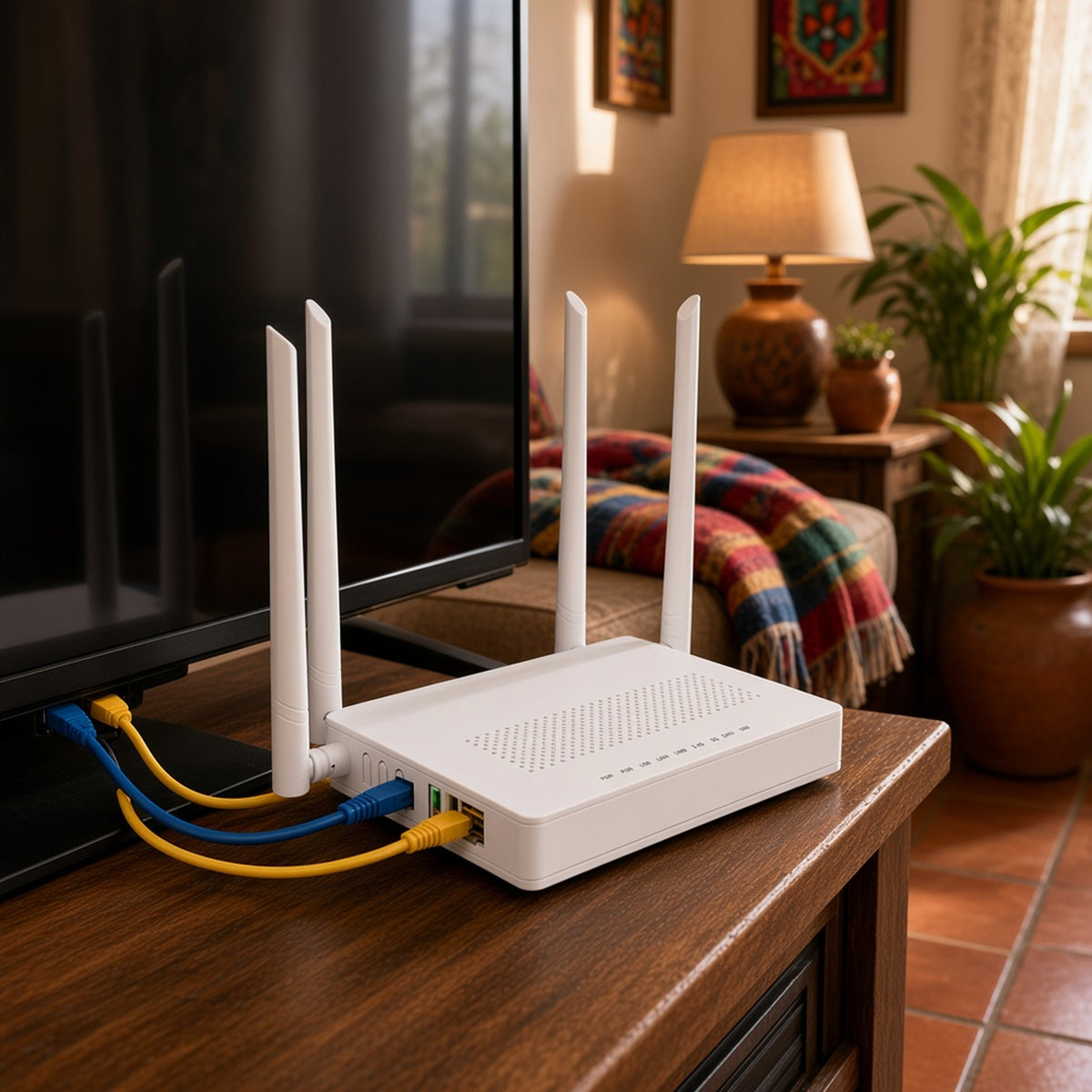 ONU DUAL PON / WI-FI DOBLE BANDA AC1200 / 2 PUERTOS GIGABIT / PUERTO CATV CON AGC / 4 ANTENAS DE ALTA GANANCIA / GESTIÓN REMOTA OLT [V2802-ACT] instalado