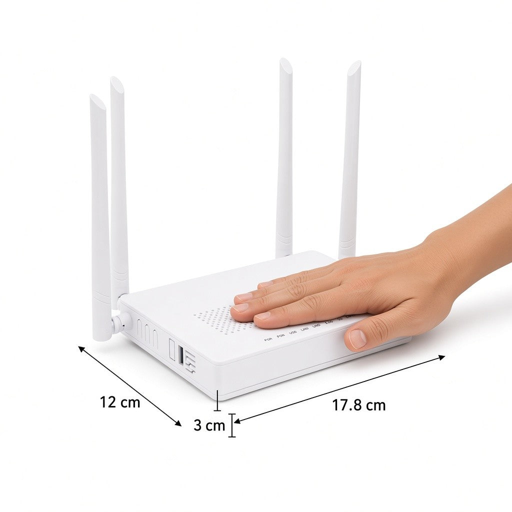 ONU DUAL PON / WI-FI DOBLE BANDA AC1200 / 2 PUERTOS GIGABIT / PUERTO CATV CON AGC / 4 ANTENAS DE ALTA GANANCIA / GESTIÓN REMOTA OLT [V2802-ACT] tamaño real