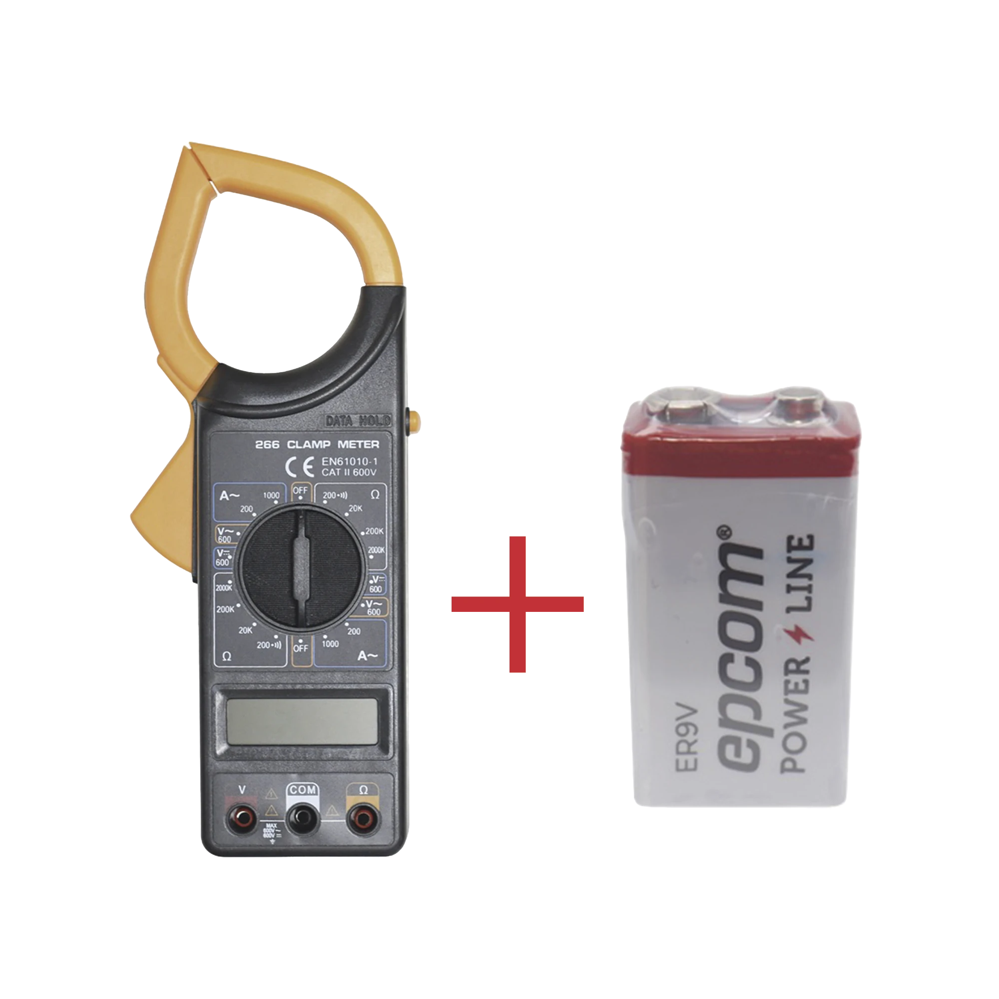 MULTÍMETRO DIGITAL DE GANCHO DT266 600 VCC / VCA CATII. CON PANTALLA LCD. INCLUYE BATERÍA ER-9V DE 9V-Ferreteria-PRECISION-Bsai Seguridad & Controles