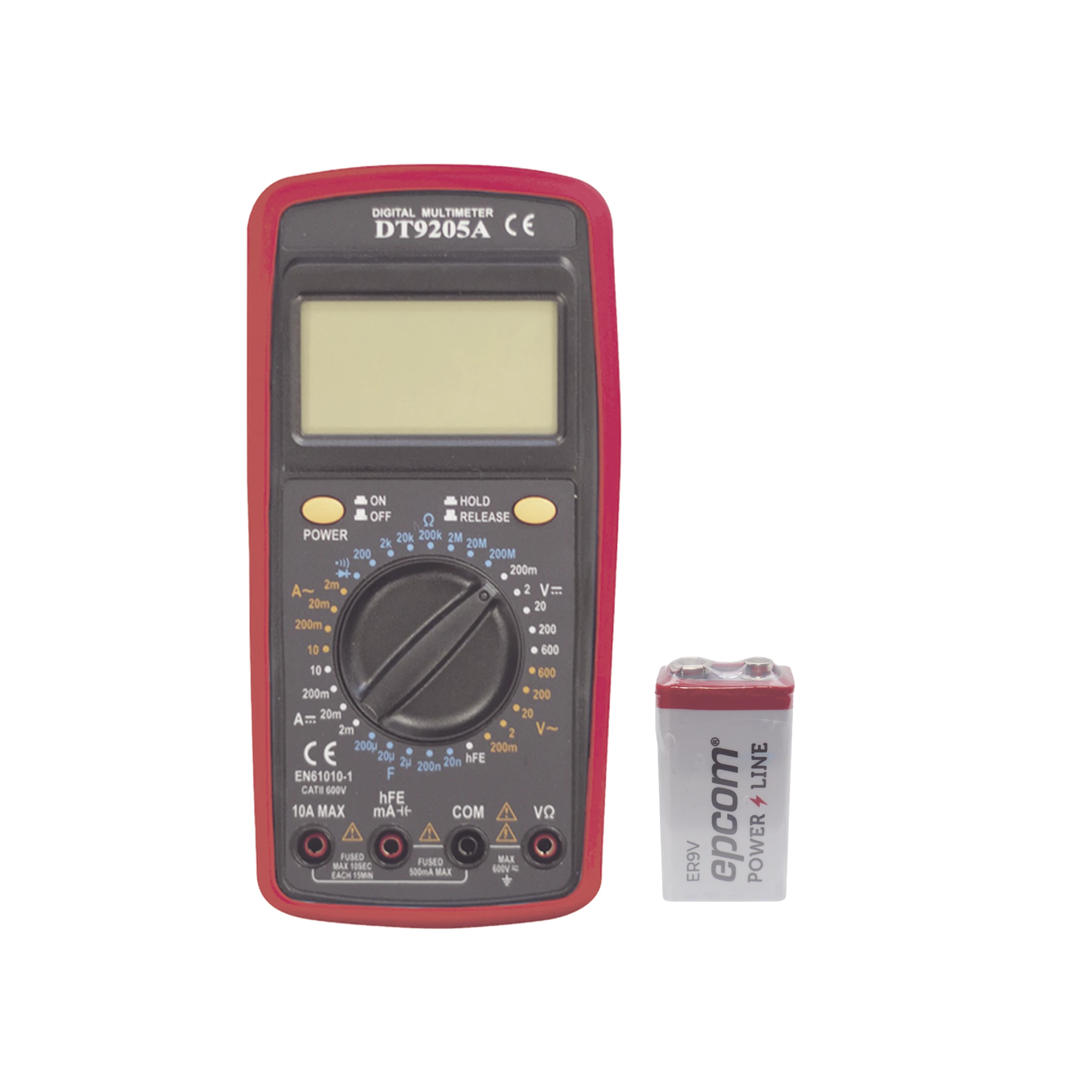 KIT MULTÍMETRO DIGITAL DT9205A 600 VCC / VCA CATII, CON PANTALLA LCD. INCLUYE BATERÍA ER-9V DE 9V-Ferreteria-PRECISION-Bsai Seguridad & Controles