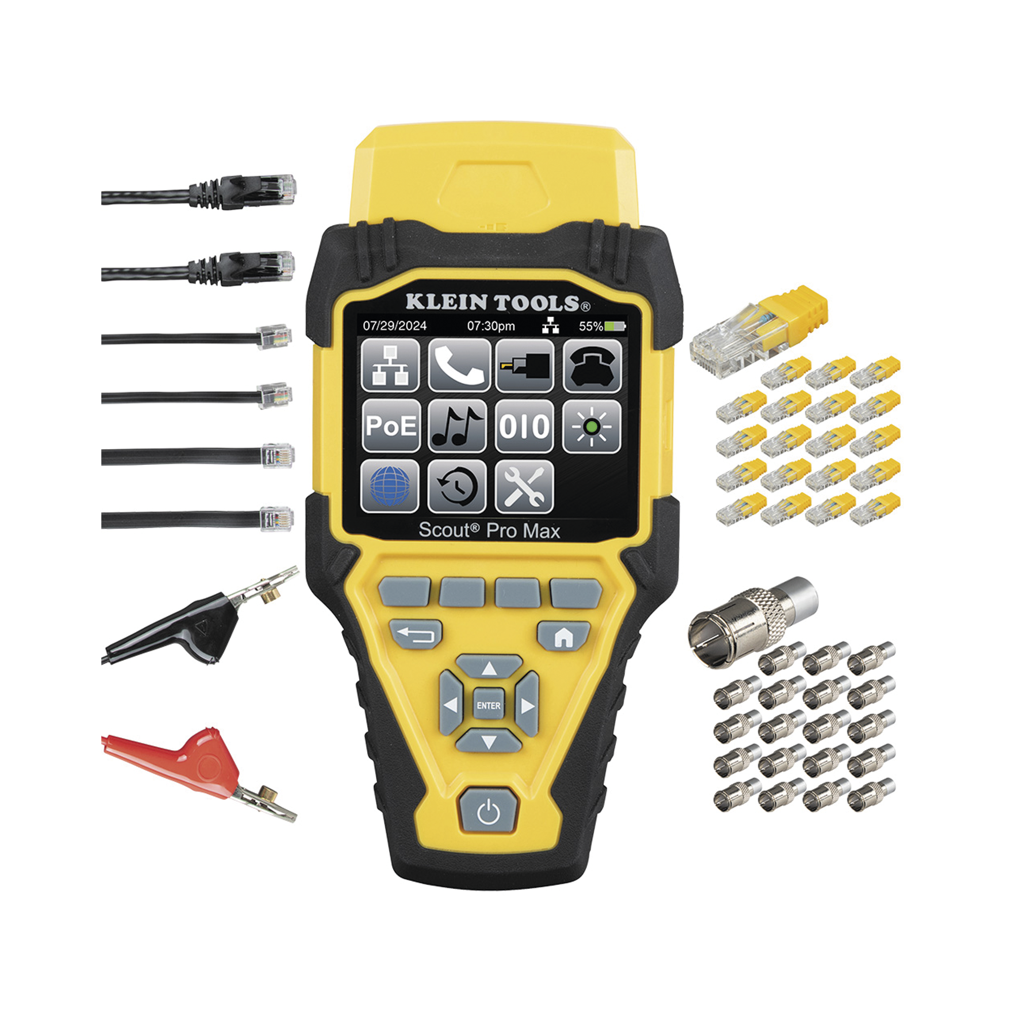 JUEGO DE PROBADOR DE CABLES DE RED CON TRANSMISORES REMOTOS SCOUT™ PRO MAX. DETECTA LA CAPACIDAD DE LA RED Y LAS VELOCIDADES DE CONEXIÓN HASTA 10 GBPS-Ferreteria-KLEIN TOOLS-Bsai Seguridad & Controles