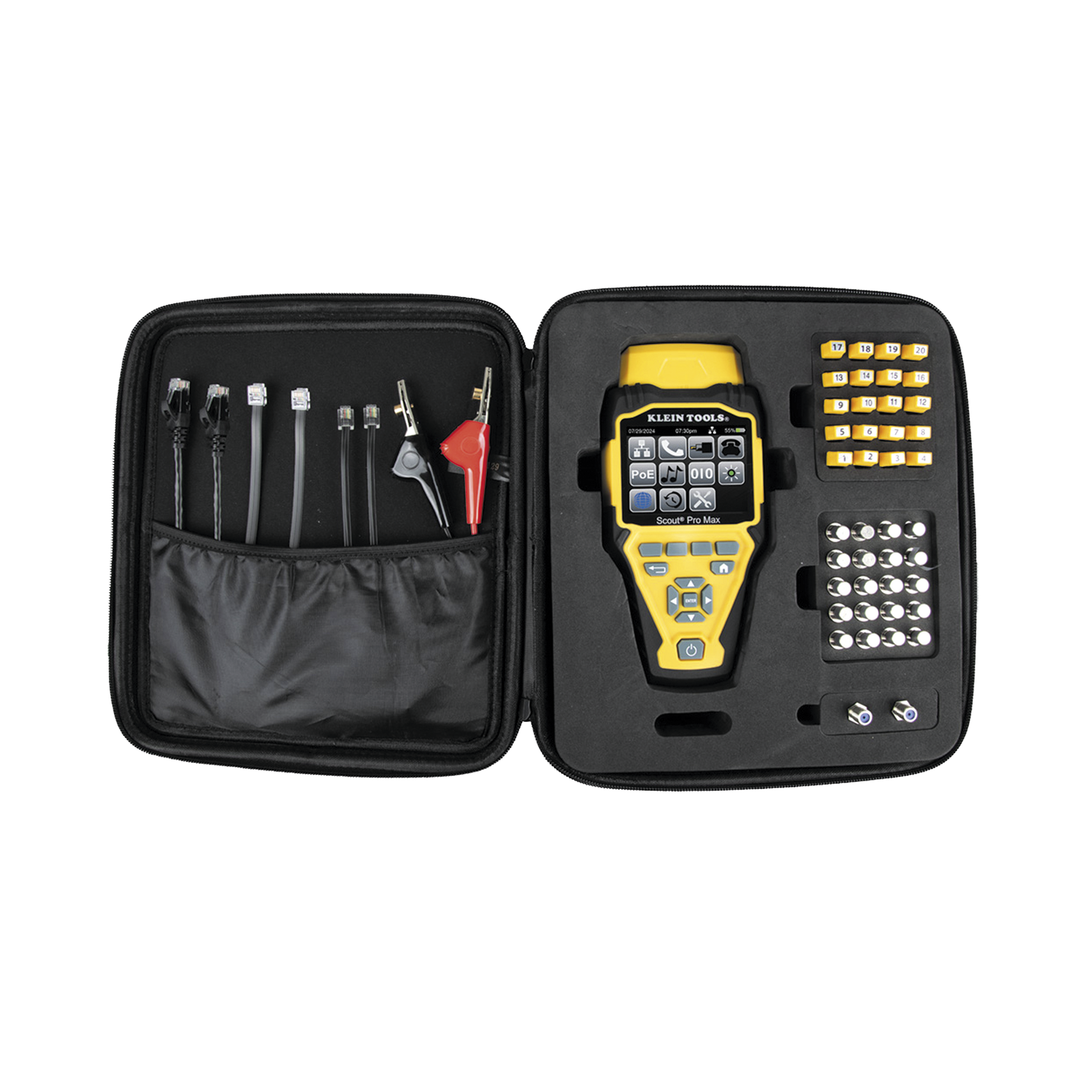 JUEGO DE PROBADOR DE CABLES DE RED CON TRANSMISORES REMOTOS SCOUT™ PRO MAX. DETECTA LA CAPACIDAD DE LA RED Y LAS VELOCIDADES DE CONEXIÓN HASTA 10 GBPS-Ferreteria-KLEIN TOOLS-Bsai Seguridad & Controles