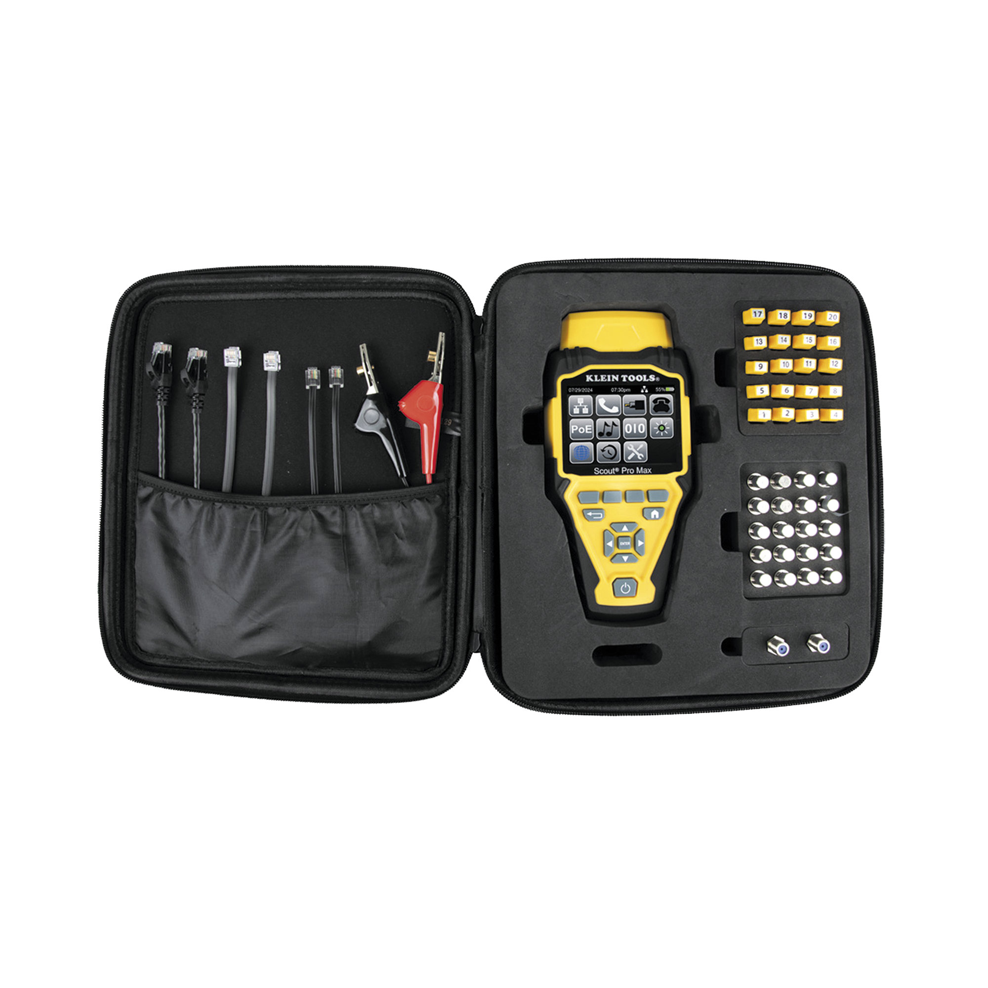 JUEGO DE PROBADOR DE CABLES DE RED CON TRANSMISORES REMOTOS SCOUT™ PRO MAX. DETECTA LA CAPACIDAD DE LA RED Y LAS VELOCIDADES DE CONEXIÓN HASTA 10 GBPS-Ferreteria-KLEIN TOOLS-Bsai Seguridad & Controles