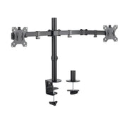 MANHATTAN 461528 - SOPORTE UNIVERSAL PARA 2 MONITORES CON BRAZOS DE DOBLE ARTICULACIÓN / COLOR NEGRO / 13" A 32" / HASTA 8KG / INCLINACIÓN DE ±45° / ROTACIÓN DE ±180° / CONSTRUÍDO EN ACERO / VESA-Soportes y Bases-MANHATTAN-Bsai Seguridad & Controles
