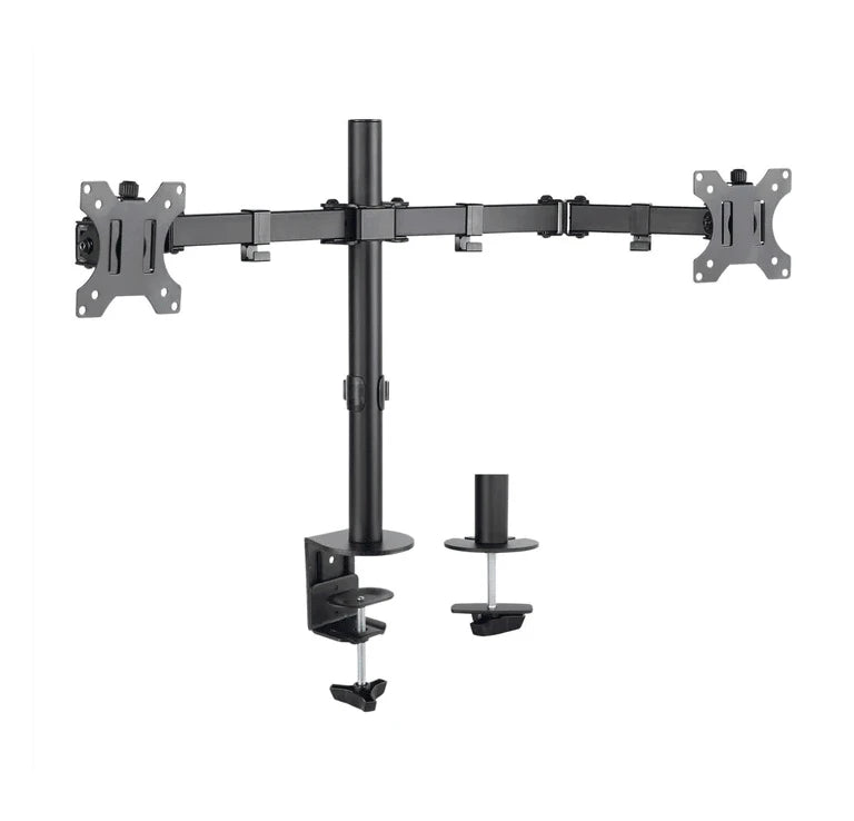 MANHATTAN 461528 - SOPORTE UNIVERSAL PARA 2 MONITORES CON BRAZOS DE DOBLE ARTICULACIÓN / COLOR NEGRO / 13" A 32" / HASTA 8KG / INCLINACIÓN DE ±45° / ROTACIÓN DE ±180° / CONSTRUÍDO EN ACERO / VESA-Soportes y Bases-MANHATTAN-Bsai Seguridad & Controles