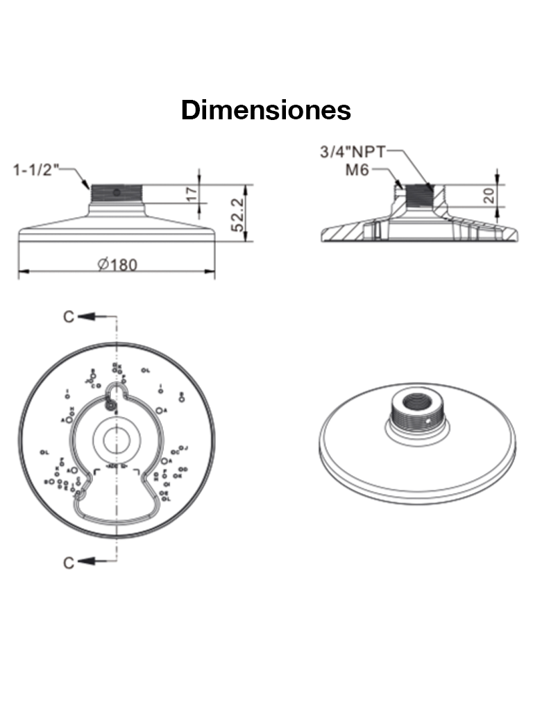 VIVOTEK AM-520_V05 - SOPORTE DE MONTAJE PARA CAMARAS DOMO Y FISHEYE, PARA EXTERIOR, CONECTOR HEMBRA 3/4" NPT, CONECTOR MACHO 1-1/2" PS-Soporte y Montaje-VIVOTEK-Bsai Seguridad & Controles