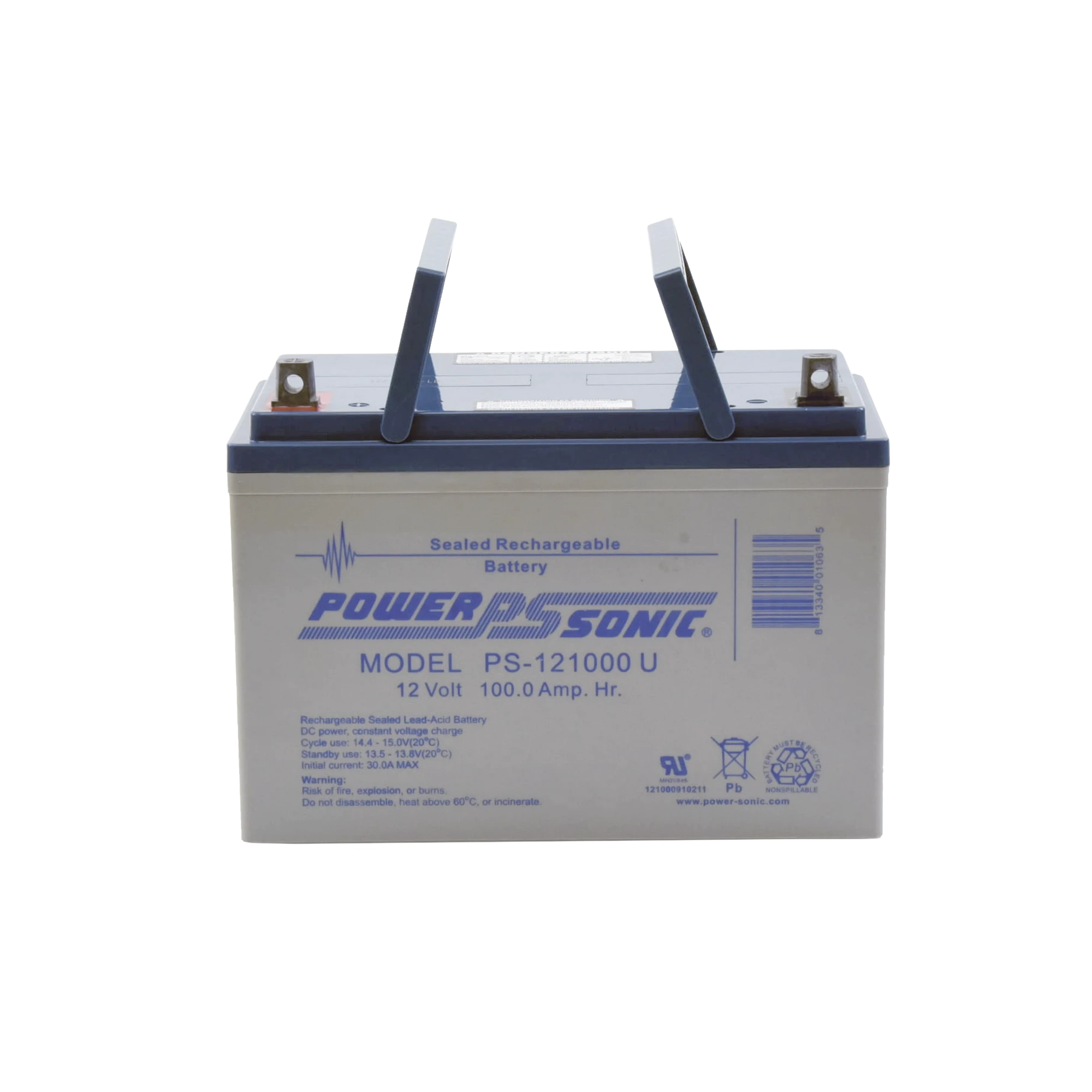 BATERÍA 12V, 100AH, PARA RESPALDO, TECNOLOGÍAS AGM/VRLA, 10-12 AÑOS VIDA ÚTIL, TERMINALES U, RECONOCIDA UL-Fuentes de Alimentación-POWER SONIC-Bsai Seguridad & Controles