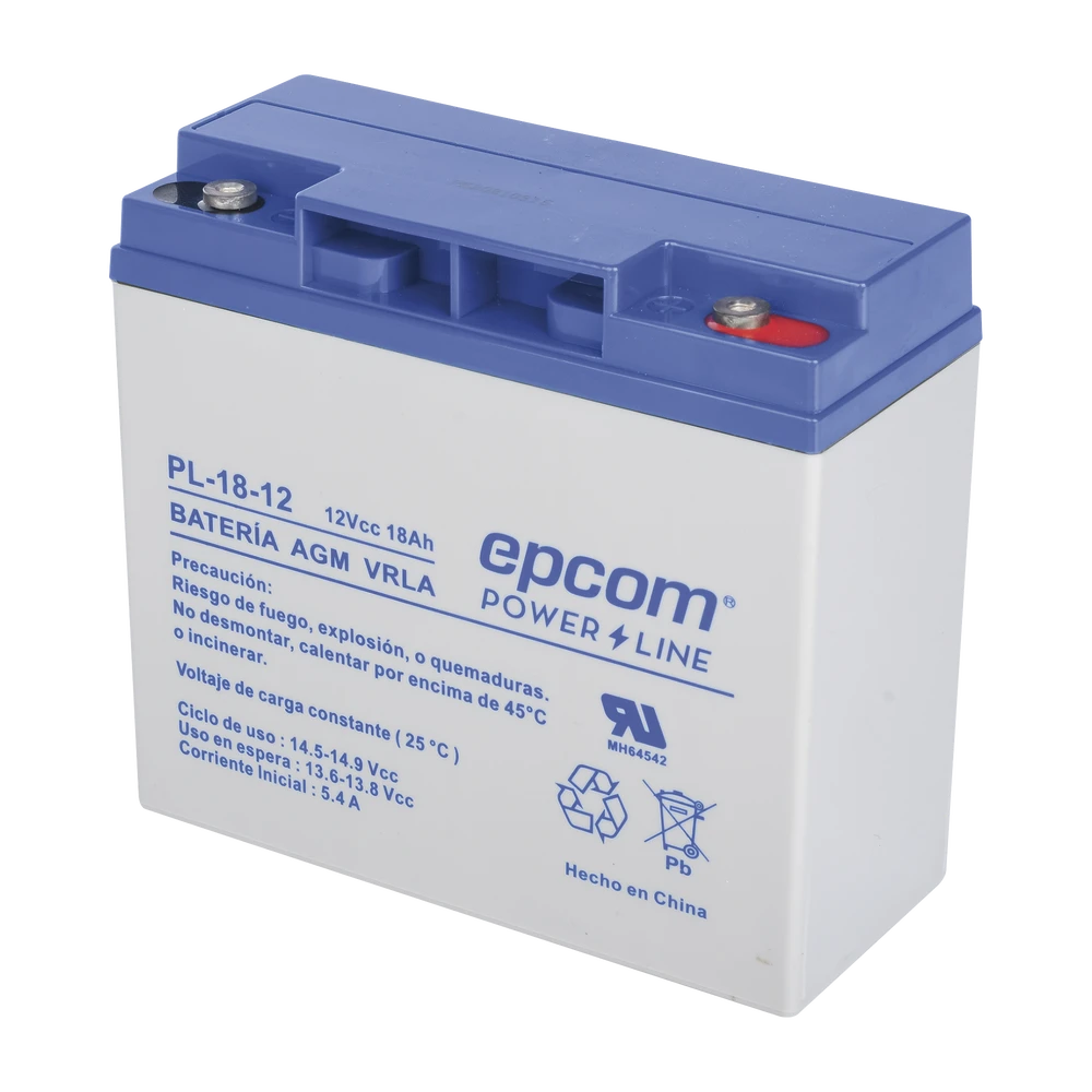 BATERÍA CON TECNOLOGÍA AGM / VRLA, 12 VCD, 18 AH. TERMINAL DE TORNILLO HEX-Baterías-EPCOM POWERLINE-Bsai Seguridad & Controles