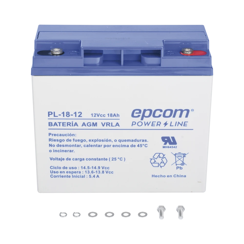 BATERÍA CON TECNOLOGÍA AGM / VRLA, 12 VCD, 18 AH. TERMINAL DE TORNILLO HEX-Baterías-EPCOM POWERLINE-Bsai Seguridad & Controles