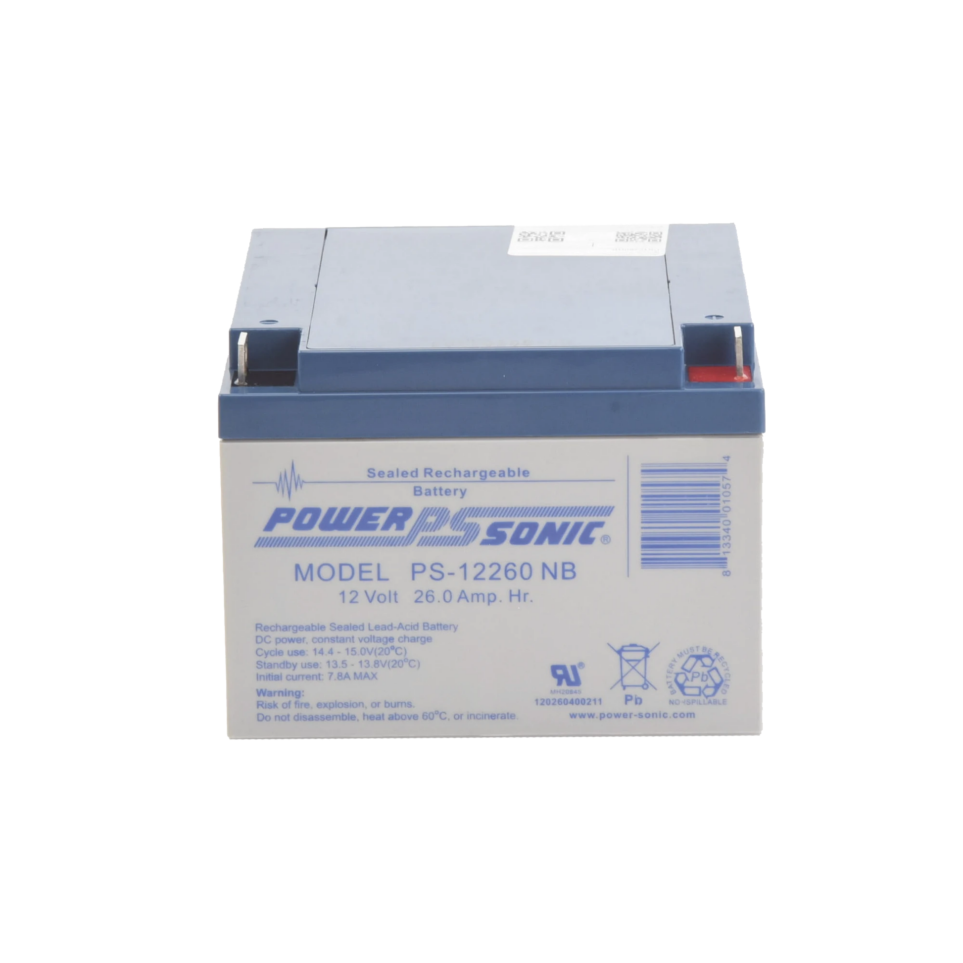 BATERÍA 12V, 26AH, PARA RESPALDO, TECNOLOGÍAS AGM/VRLA, 5 AÑOS VIDA ÚTIL, TERMINALES NB, RECONOCIDA UL-Fuentes de Alimentación-POWER SONIC-Bsai Seguridad & Controles