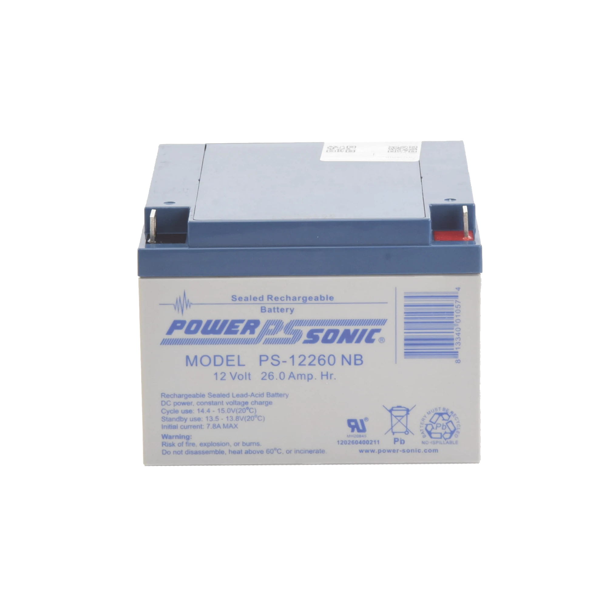 BATERÍA 12V, 26AH, PARA RESPALDO, TECNOLOGÍAS AGM/VRLA, 5 AÑOS VIDA ÚTIL, TERMINALES NB, RECONOCIDA UL-Fuentes de Alimentación-POWER SONIC-Bsai Seguridad & Controles