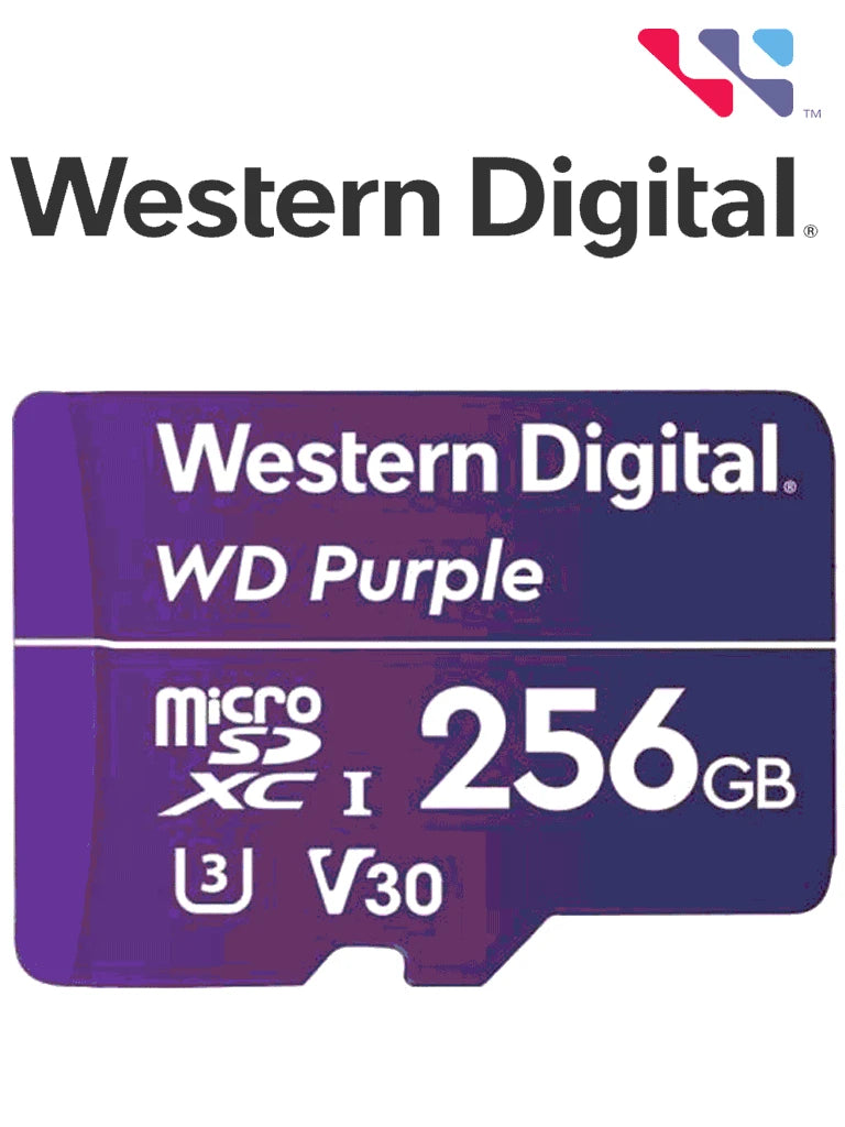 WESTERN DIGITAL WDD256G1P0C MICROSD 256GB / MICRO SDXC PURPLE SC QD101 VIDEOVIGILANCIA 24/7 CLASE 10 U1 LECT 50MB/S ESC 40MB/S-Memorias MicroSD y USB-WESTERN DIGITAL-Bsai Seguridad & Controles
