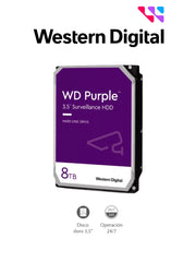 WESTERN WD84PURZ - DISCO DURO DE 8 TB PURPLE/ ESPECIAL PARA VIDEOVIGILANCIA/ TRABAJO 24/7/ INTERFACE: SATA 6 GB/S/ HASTA 64 CÁMARAS/ HASTA 16 BAHÍAS DE DISCOS DUROS/-Discos Duros-WESTERN DIGITAL-Bsai Seguridad & Controles