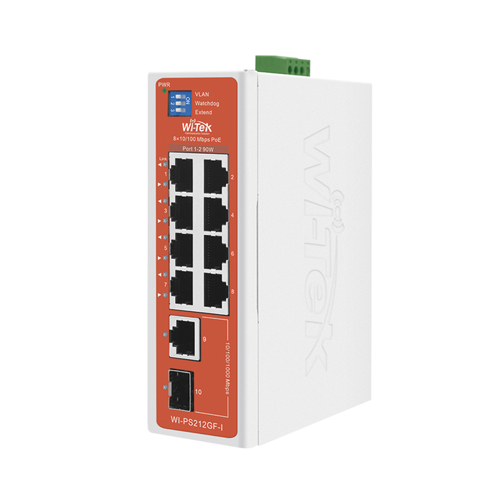 SWITCH SEMI-INDUSTRIAL / NO ADMINISTRABLE / 8 PUERTOS 10/100 POE AF/AT/BT / 1 PUERTO GIGABIT RJ45 UPLINK / 1 PUERTO SFP UPLINK / PRESUPUESTO POE 110 WATTS /-Networking-WI-TEK-WI-PS212GF-I-V2-Bsai Seguridad & Controles