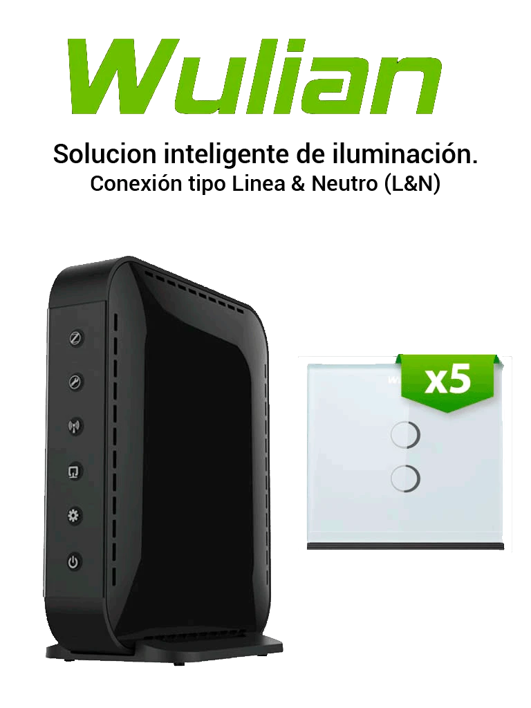 WULIAN BV6IL5LN - PAQUETE PARA CONTROL DE ILUMINACION CON 5 APAGADORES DOBLES PARA LINEA Y NEUTRO CON CENTRAL INTELIGENTE BRAINV6-Control de Iluminación-WULIAN-Bsai Seguridad & Controles