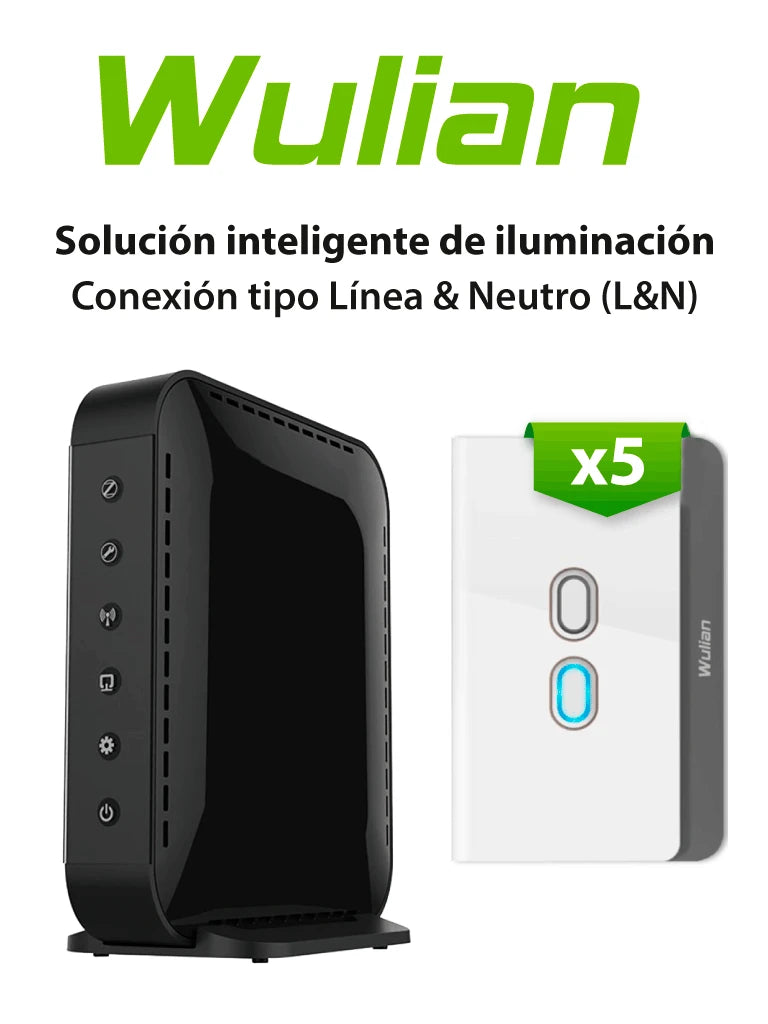WULIAN BV6IL5LN - PAQUETE PARA CONTROL DE ILUMINACION CON 5 APAGADORES DOBLES PARA LINEA Y NEUTRO CON CENTRAL INTELIGENTE BRAINV6-Control de Iluminación-WULIAN-Bsai Seguridad & Controles