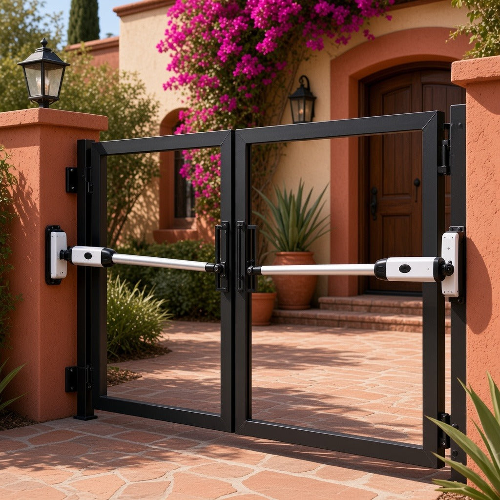 KIT DE BRAZOS PARA PORTÓN ABATIBLE / 2 HOJAS / 3 M (9.8 FT) / 300 KG / IP55 / 50 CICLOS DIARIOS / RESIDENCIAL [XBS-PK03] instalado