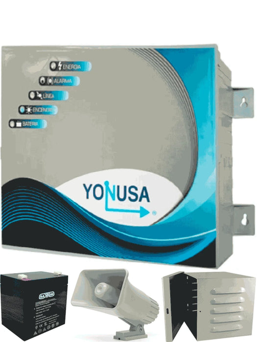 YONUSA EY10000127AFBAT - PAQUETE DE ENERGIZADOR ANTI PLANTAS O ALTA FRECUENCIA DE 10,00V CON HASTA 10,000 MTS LINEALES, INCLUYE BATERÍA DE RESPALDO DE 12VDC A 4.5 AH, SIRENA DE 30W Y GABINETE METÁLICO-Energizadores-YONUSA-YON1250016-Bsai Seguridad & Controles