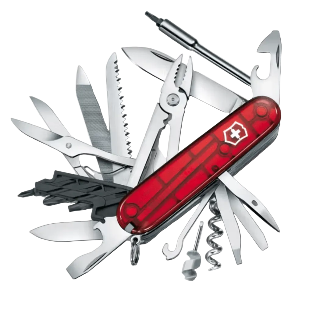 NAVAJA MULTIFUNCIÓN CYBER TOOL L / 39 HERRAMIENTAS PROFESIONALES / PARA TÉCNICOS DIGITALES / LLAVE TUERCAS TECNOLÓGICA / DADOS HEXAGONALES D-SUB / SET BITS PHILLIPS-TORX-HEX / ABS-CELLIDOR ROJO / FABRICACIÓN SUIZA