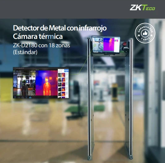 ZKTECO D2180TI - DETECTOR DE METAL DE ARCO DE 18 ZONAS CON MEDICIÓN DE TEMPERATURA GRABACIÓN DE VIDEO E IMAGEN TÉRMICA EN TIEMPO REAL EN MONITOR DE 22 PULGADAS-Detectores de Metales-ZKTECO-Bsai Seguridad & Controles