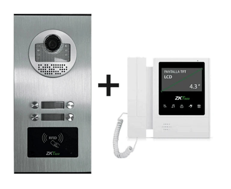 ZKTECO VE04A01PAQ4P - PAQUETE DE VIDEOPORTERO PARA 4 DEPARTAMENTOS VE04A01 CON 1 MONITOR VDPIB4 DE 4.3 PULGADAS-Frentes de Calle-ZKTECO-Bsai Seguridad & Controles