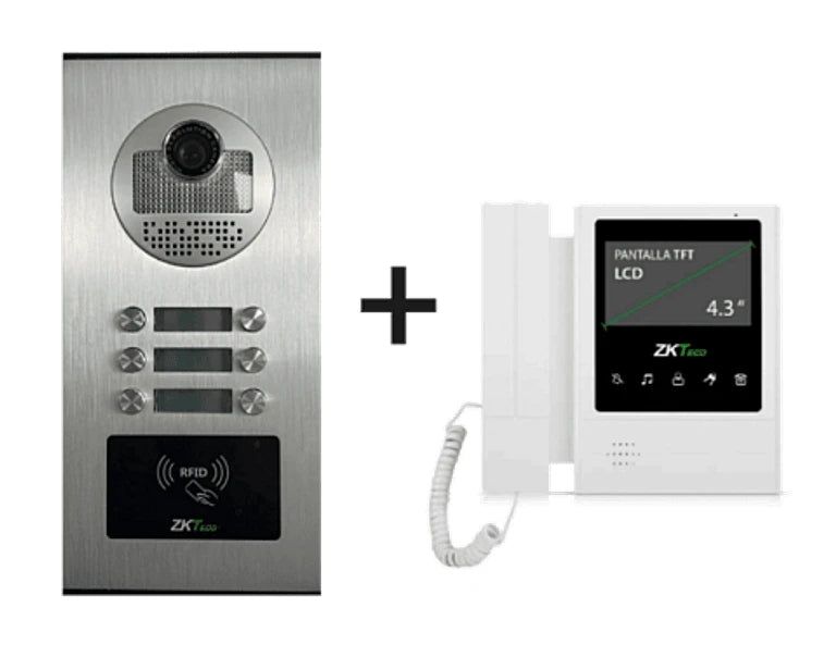 ZKTECO VE06A01PAQ4P - PAQUETE DE VIDEOPORTERO PARA 6 DEPARTAMENTOS VE06A01 CON 1 MONITOR VDPIB4 DE 4.3 PULGADAS-Frentes de Calle-ZKTECO-Bsai Seguridad & Controles
