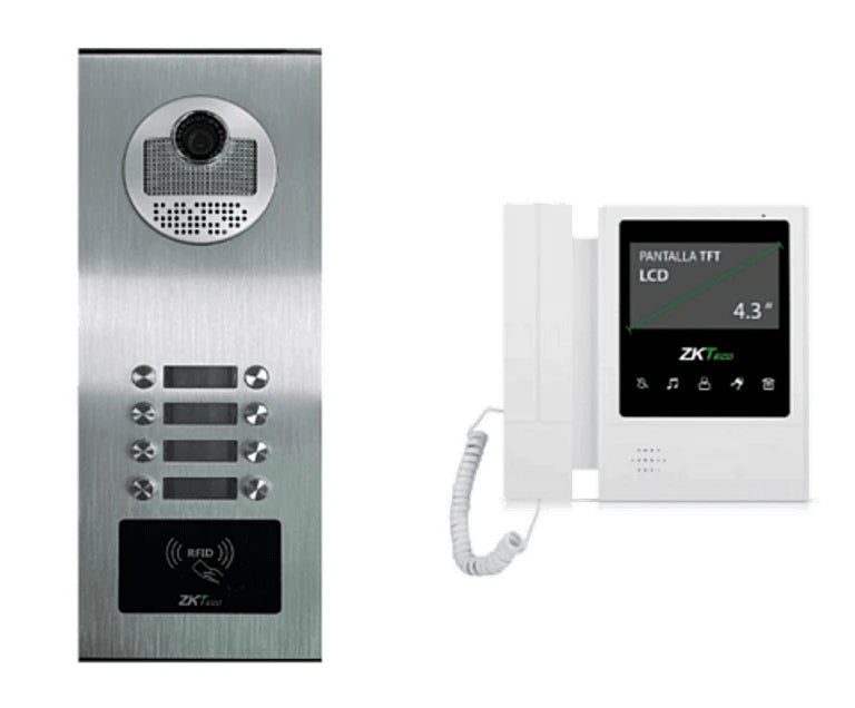ZKTECO VE08A01PAQ4P - PAQUETE DE VIDEOPORTERO PARA 8 DEPARTAMENTOS VE08A01 CON 1 MONITOR VDPIB4 DE 4.3 PULGADAS-Frentes de Calle-ZKTECO-Bsai Seguridad & Controles