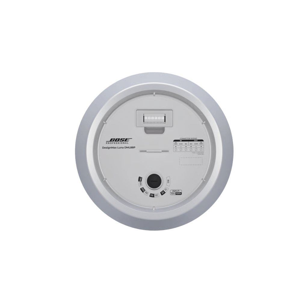 ALTAVOZ COLGANTE LUNA | DESIGNMAX | SISTEMA DE RANGO EXTENDIDO | ARRAY CIRCULAR RING ARRAY 8 DRIVERS | WOOFER 8" INTEGRADO | COBERTURA 140° | COLOR BLANCO
