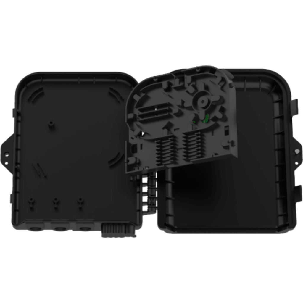 CIERRE DE EMPALME PARA 24 FUSIONES DE FIBRA ÓPTICA, INTERIOR/EXTERIOR, CON 8 ACOPLADORES SC/APC Y SPLITTER 1X8 SC/APC INCLUIDO, IP65, 3 PUERTOS PARA FIBRA TRONCAL O DISTRIBUCIÓN