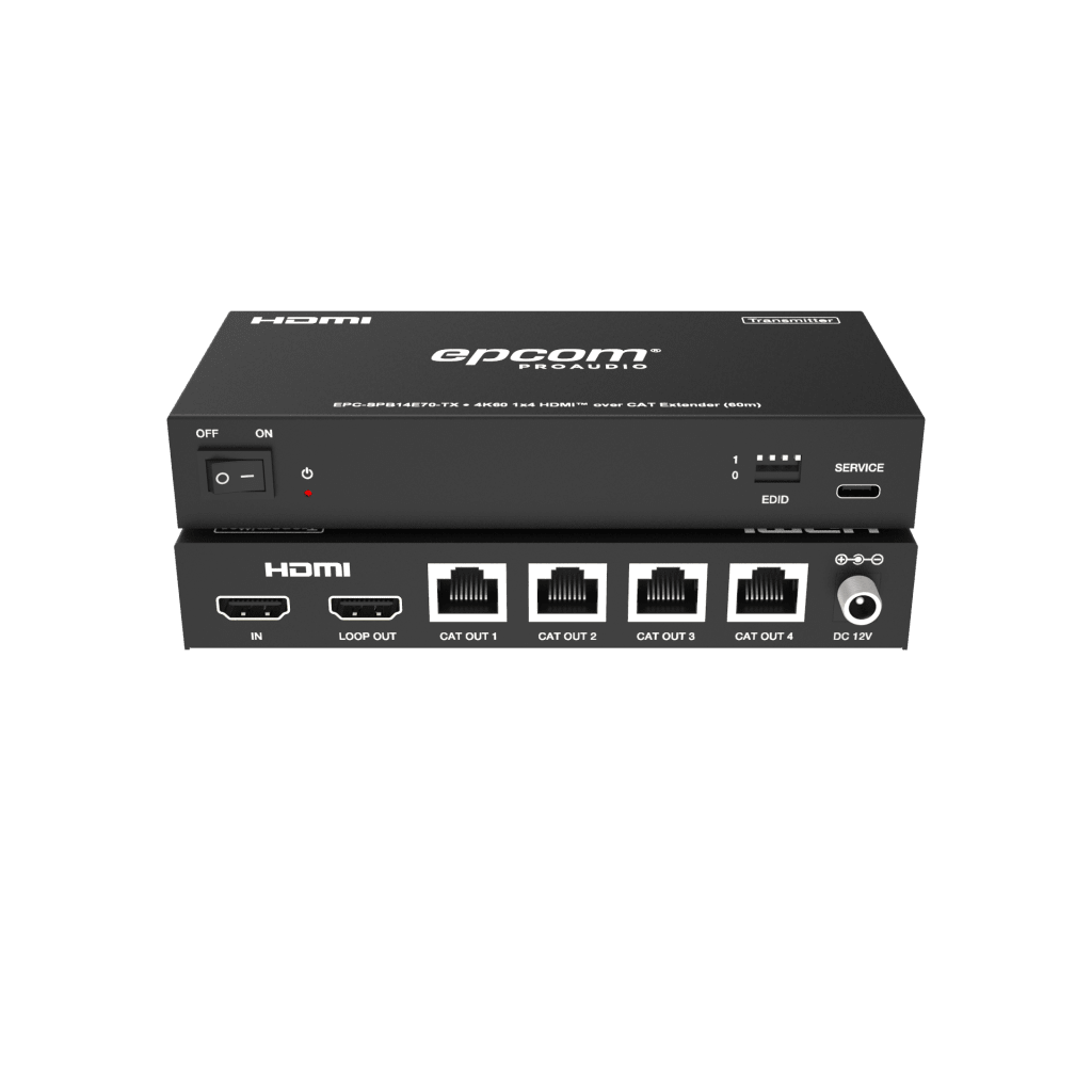 SPLITTER HDMI 1X4 | 4K@60HZ A 60M | 4K@30HZ A 70M | CABLE CAT6 | EDID | HDCP 2.2 | SALIDA LOOP