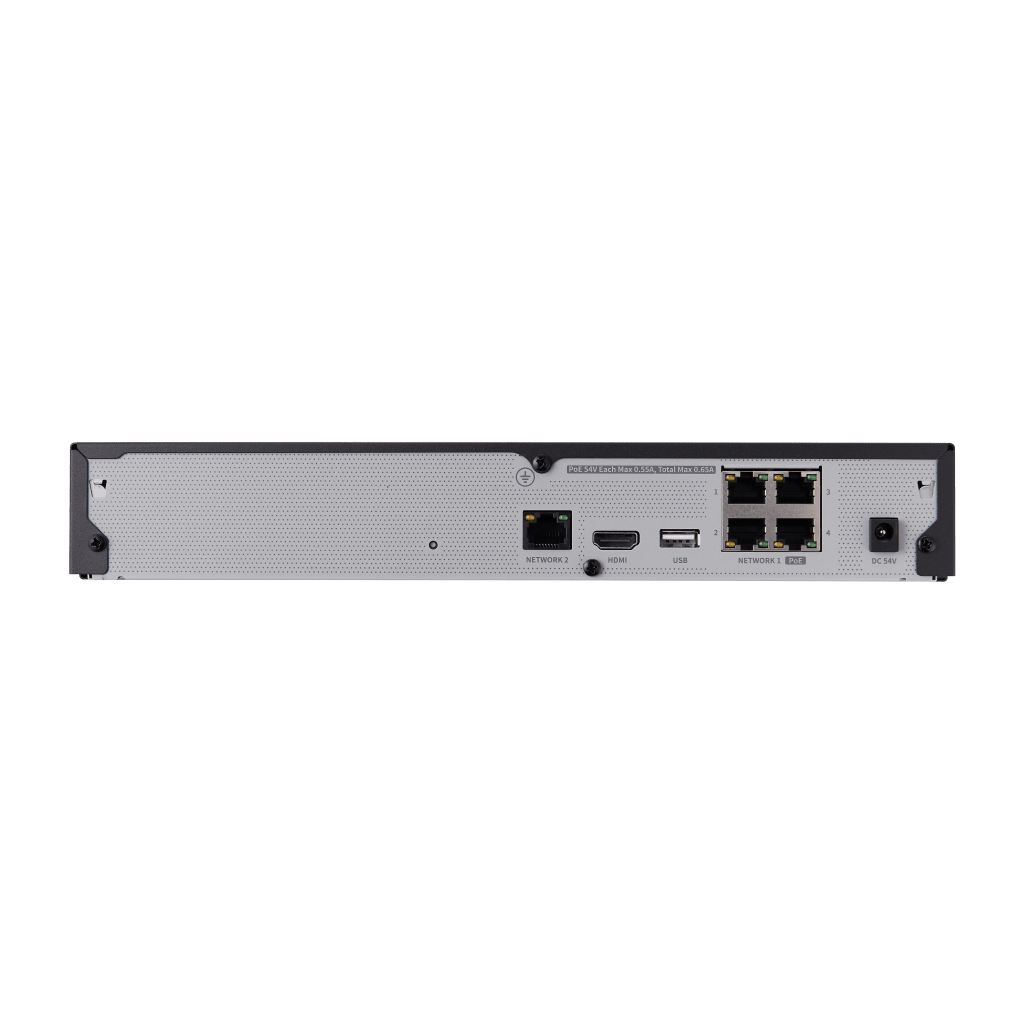NVR 8 MEGAPÍXEL / 4 CANALES / H.265 / P2P WISENET / 4 PUERTOS POE-Cámaras IP y NVRs-HANWHA TECHWIN WISENET-Bsai Seguridad & Controles