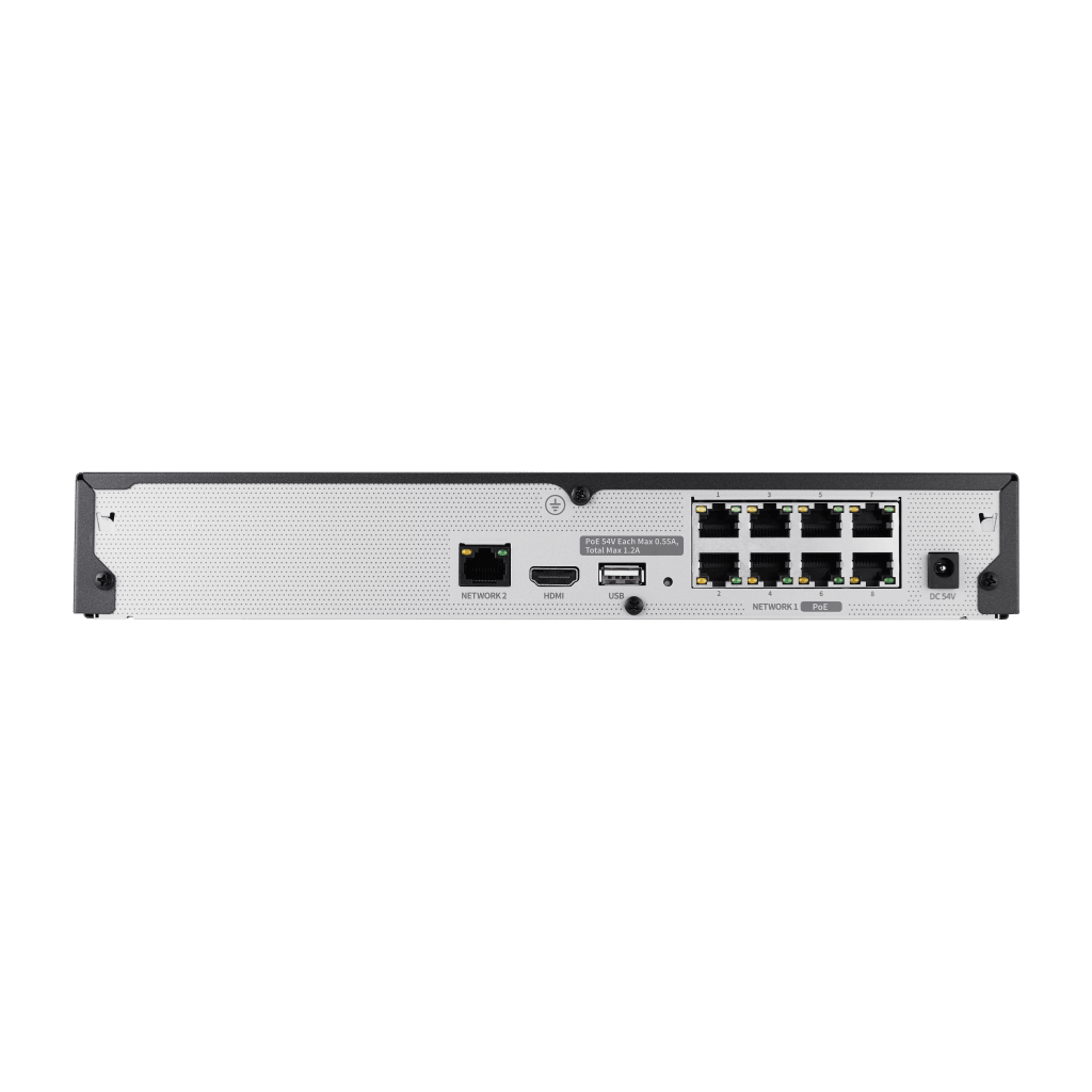 NVR 8 MEGAPÍXEL / 8 CANALES / H.265 / P2P WISENET / 8 PUERTOS POE / INCLUYE 4TB PARA GRABACION / NDAA-Cámaras IP y NVRs-HANWHA TECHWIN WISENET-Bsai Seguridad & Controles