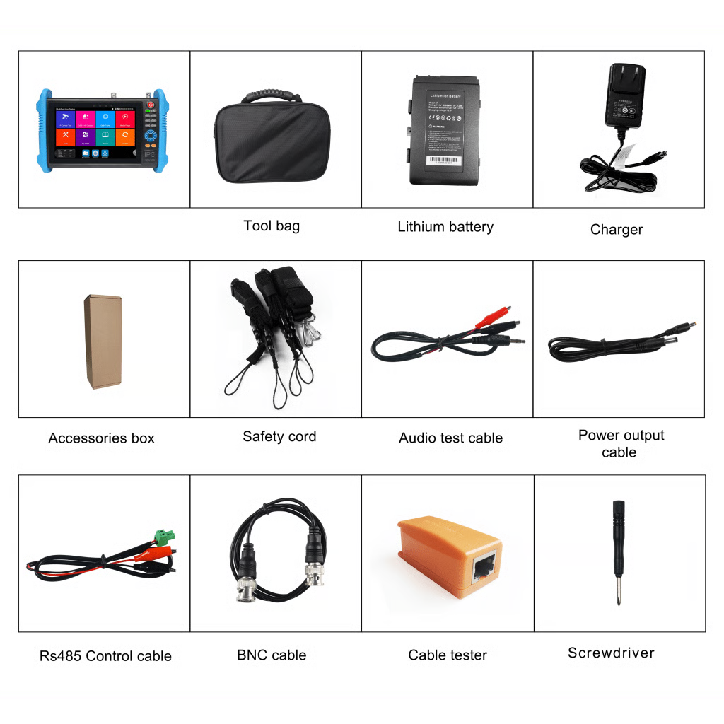 TESTER DE VIDEO PROFESIONAL | PANTALLA 7"|  PRUEBA IP/HD/ANALÓGICAS | TVI/CVI/AHD/CVBS | IP ONVIF | 4K/8K | H.264/H.265 | HDMI | PTZ | SCANNER IP | TDR | SALIDAS 12V/24V/POE | ACTIVACIÓN SIMULTANEA.