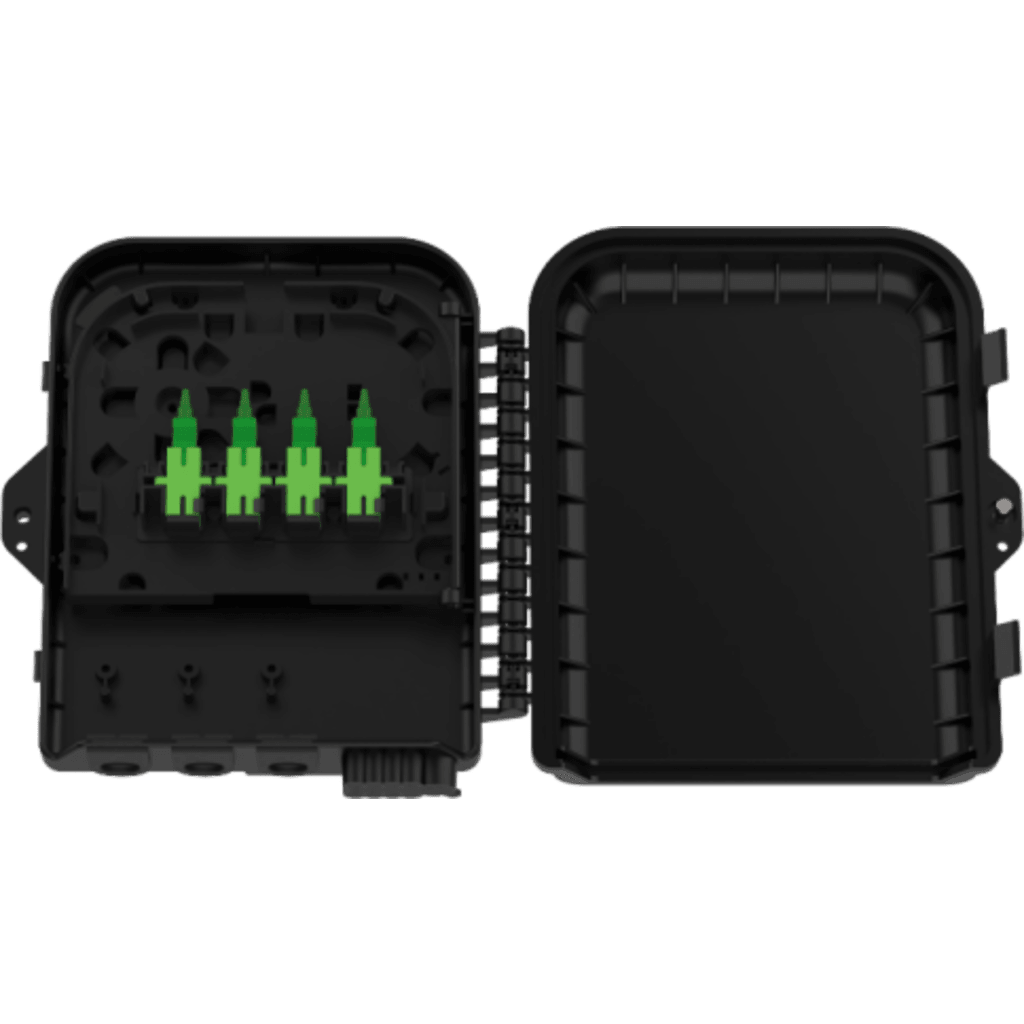 CIERRE DE EMPALME PARA 24 FUSIONES DE FIBRA ÓPTICA, INTERIOR/EXTERIOR, CON 8 ACOPLADORES SC/APC Y SPLITTER 1X8 SC/APC INCLUIDO, IP65, 3 PUERTOS PARA FIBRA TRONCAL O DISTRIBUCIÓN